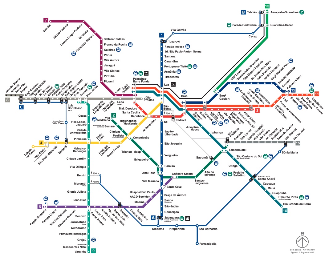 Mapa do Metrô e CPTM de São Paulo